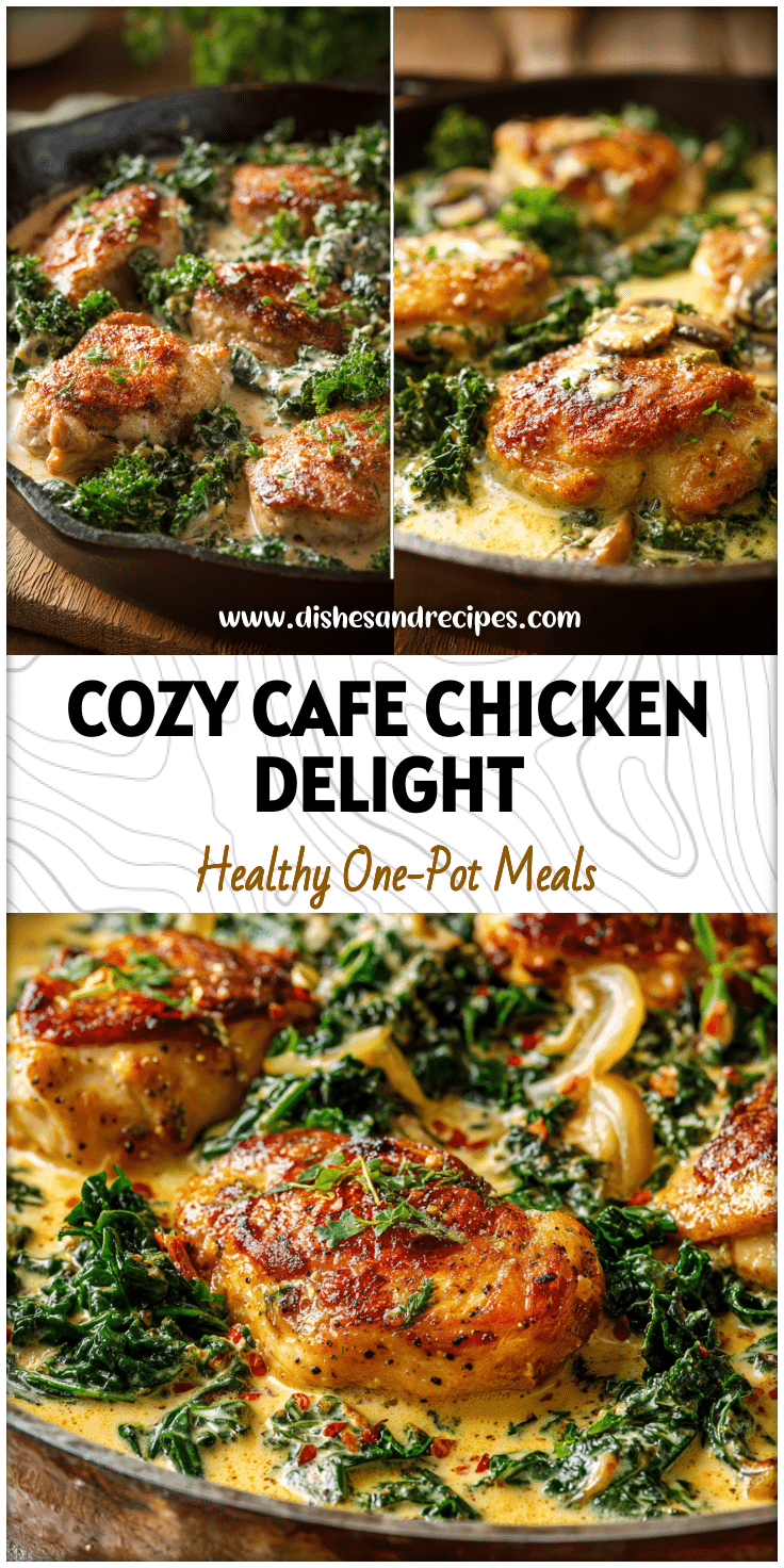 Golden Butter Cream Chicken skillet with kale in creamy sauce showing Garlic Heavy Recipes and Creamy Chicken Recipes Oven style.
